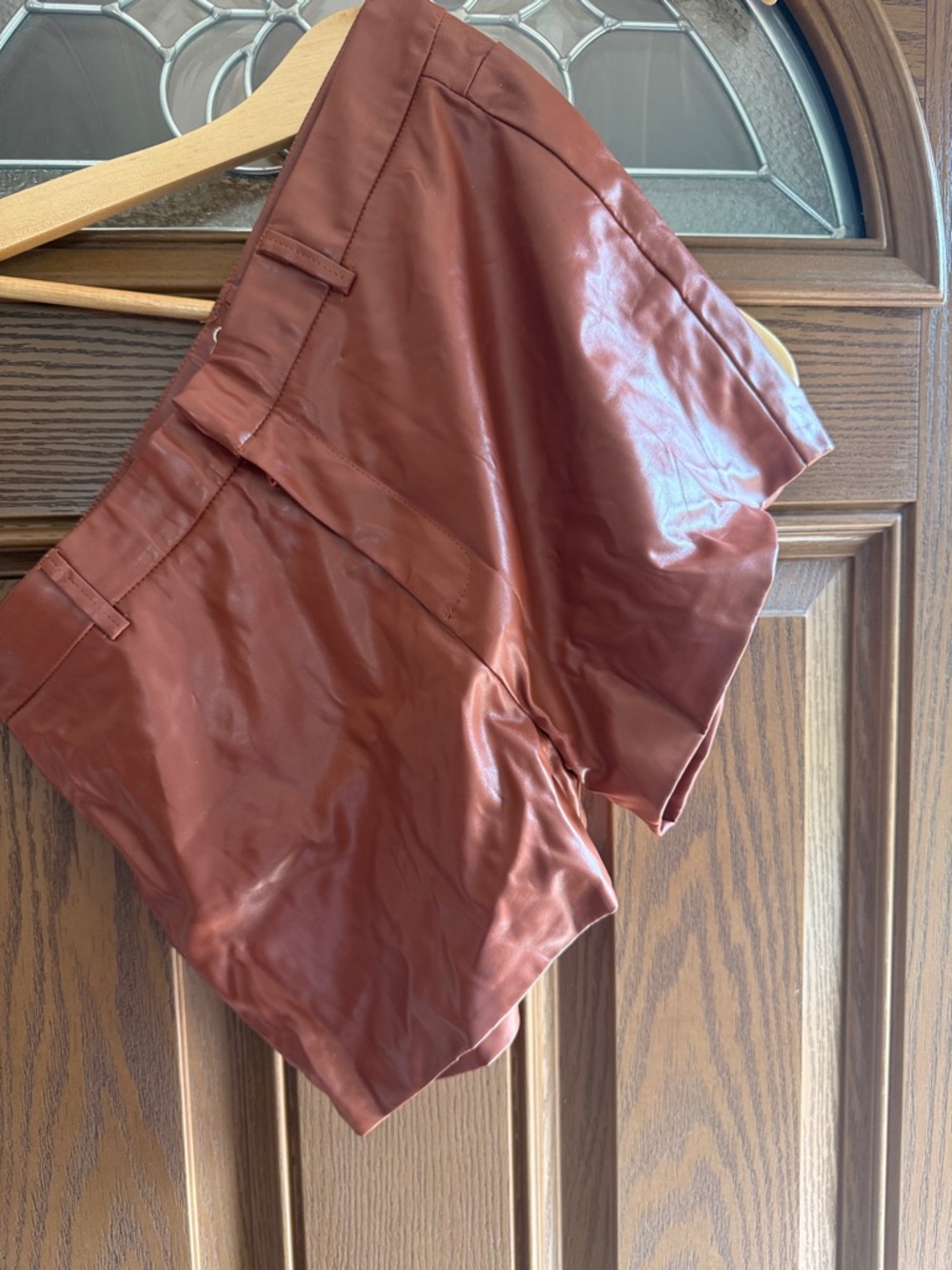 Faux Leather High-Waist Shorts in Rust